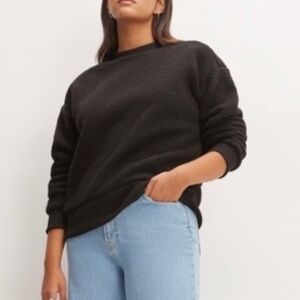 Everlane sz Small Black The ReNew Fleece Teddy Oversized Crew Neck New